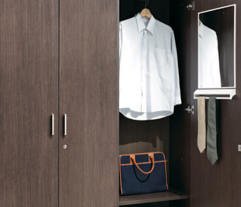 Wardrobe applied with mirror, hanger, and lower storage space enables users to keep their belongings including clothing in more comfortable way.