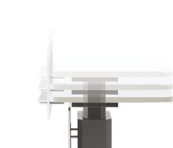 It includes the pneumatic cylinder type height adjustment function to adjust the height easily by a simple motion that gives pressure to the table top. (KLT2031EN)