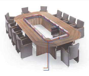 Can use laptop and telephone etc. by attaching individual socket inside the table work surface. Eliminated exposure of unnecessary wires by installing wiring duct inside the table and tried to neatly put inside large amount of wires.