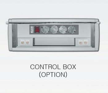 Can conveniently use all sorts cables such as wires, lan, telephone line etc. On top of the desk work surface by installing a control box on top of the desk work surface.